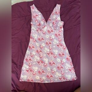 SHEIN Floral Print V-neck Purple Mini Dress Size 8/10 Large No Tags